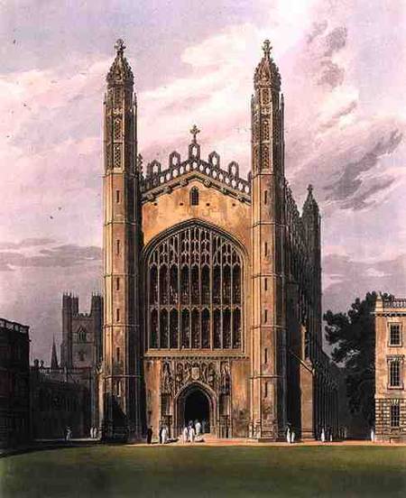 West End of King's College Chapel, Cambridge, from 'The History of Cambridge', engraved by Daniel Ha from Frederick Mackenzie