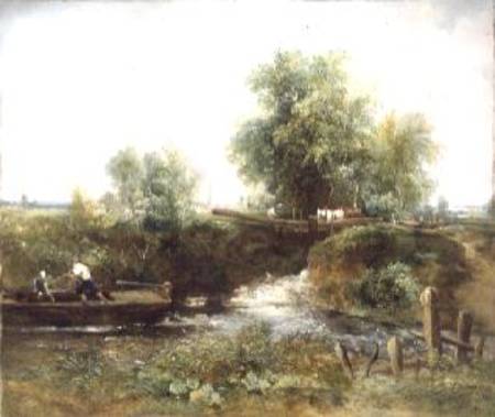 River with Horses Crossing and Skiff from Frederick Waters Watts