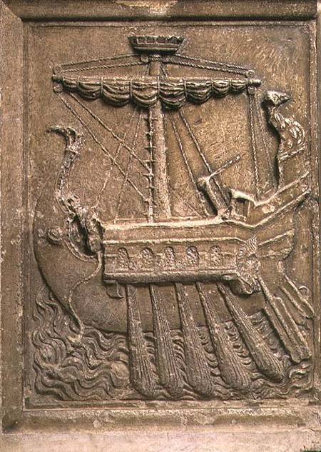 Plaque representing a quinquereme, a ship with five banks of oars from Frederico Barocci