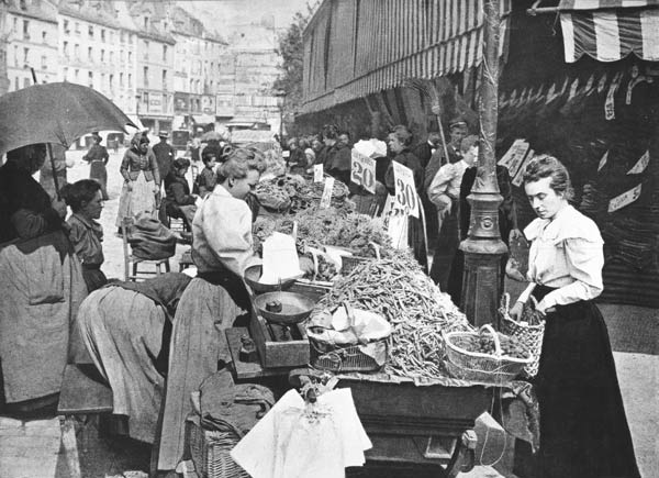 The Street merchant in the rue Mouffetard, Paris, 1896 (b/w photo) from French Photographer, (19th century)