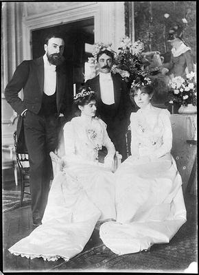 L-R: Ernest Rouart (1874-1942) and his wife Julie Manet (1878-1967), Paul Valery (1871-1945) and his from French Photographer, (20th century)