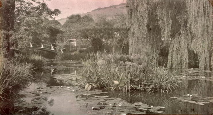Waterlily Pond and Japanese Bridge in Monet's Garden at Giverny, early 1920s (photo) from French Photographer, (20th century)