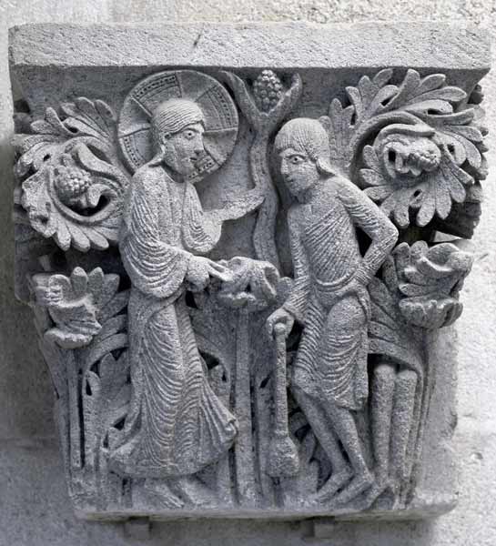 God telling Adam to work the land, original capital from the cathedral nave from French School