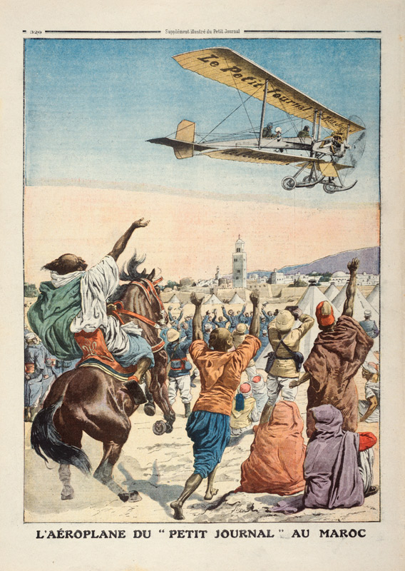 The ''Petit Journal'' airplane flying over Morocco, illustration from ''Le Petit Journal'', suppleme from French School