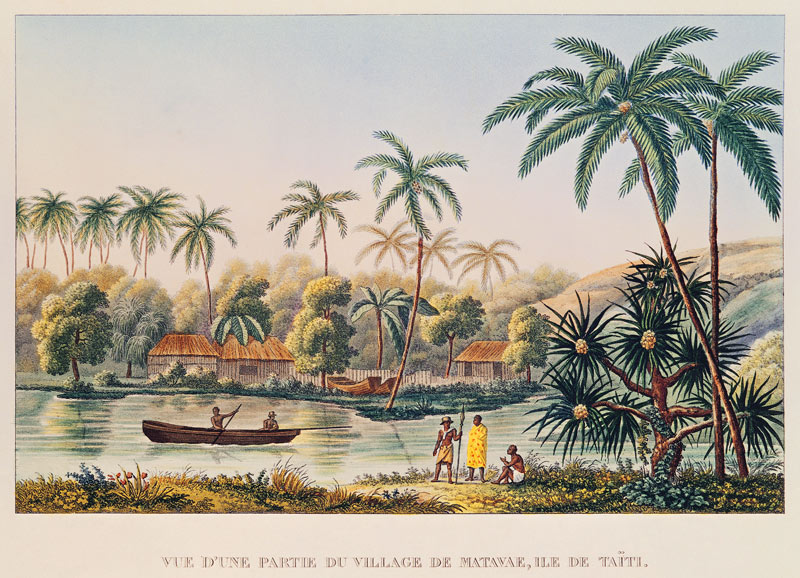 Village of Matavae, Tahiti, illustration from ''Voyage autour du Monde sur la Corvette Coquille'' Li from French School