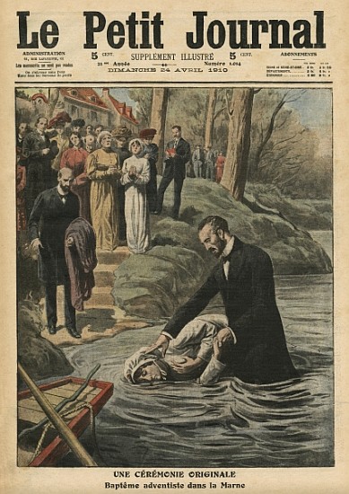 An unusual ceremony, an Adventist baptism in La Marne, illustration from ''Le Petit Journal'', suppl from French School
