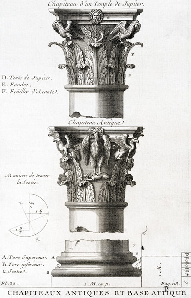 Design for an ancient capital and base from a Temple of Jupiter from French School