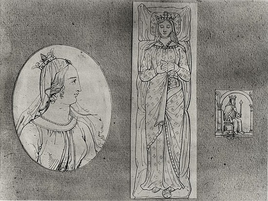 Eleanor of Aquitaine (c.1122-1204): Portrait in Profile, Recumbant, and on her Throne  (see also 155 from French School