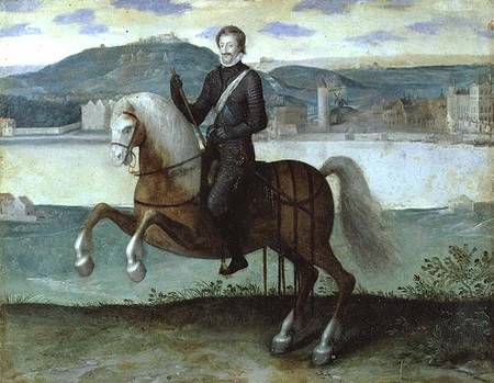 Equestrian Portrait of Henri IV (1553-1610) King of France, before the walls of Paris from French School
