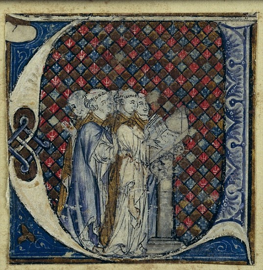 Historiated initial ''U'' depicting monks singing, c.1320-30 from French School