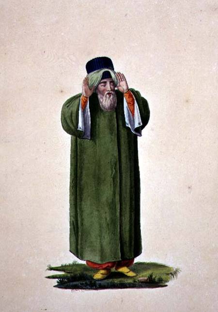 Imam Calling to Prayer, probably by Cousinery, Ottoman period from French School