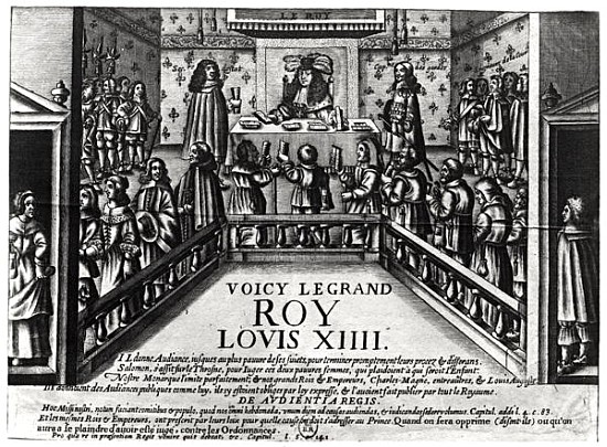 Louis XIV (1638-1715) administering justice (xylograph) from French School