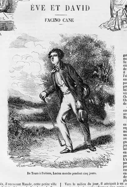 From Tours to Poitiers, Lucien de Rubempre walking for five days, illustration from ''Les Illusions  from French School