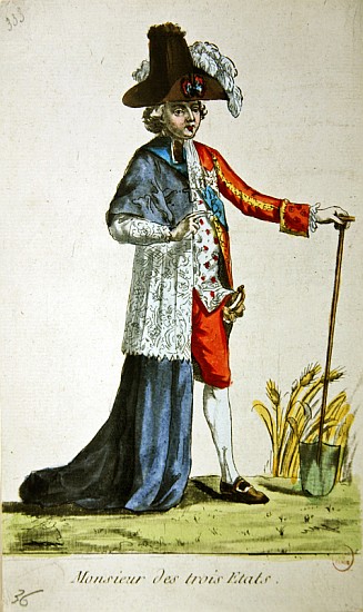 ''Monsieur des Trois Etats'', caricature on the Three Estates of France before the Revolution from French School