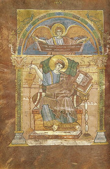 Ms 4 fol.17v St. Matthew, from the Gospel of St. Riquier, c.800 from French School