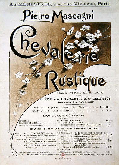 Playbill for the opera ''Chevalerie Rustique'', by Pietro Mascagni (1863-1945) from French School