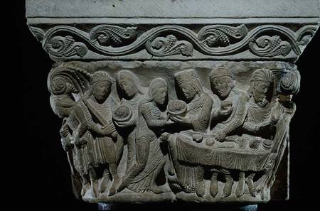 Scenes from the death of St. John the Baptist, relief from a capital from French School