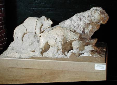 Copy of a sculpture of bisons, from Le Tuc-d'Audoubert, Magdalanian from French School