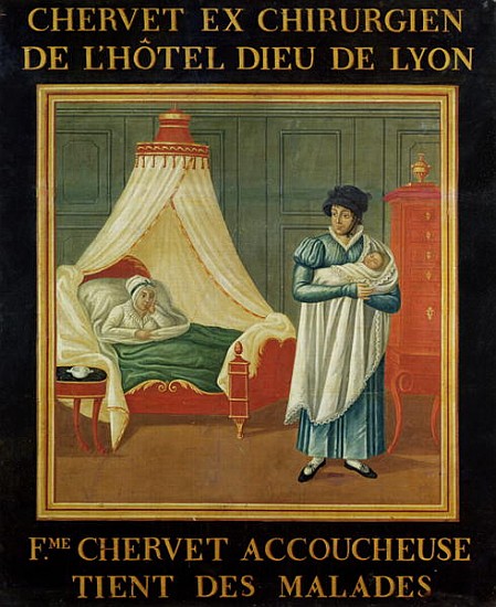 Sign advertising the services of a midwife, early 19th century from French School