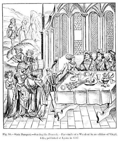 State banquet - serving the peacock, after a woodcut in an edition of Virgil, published Lyons from French School