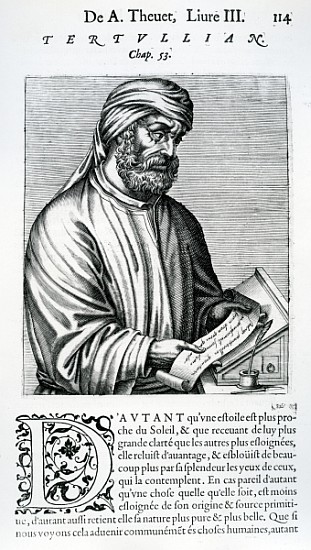 Tertullian, illustration from Andre Thevet''s ''Des vrais pourtaits et vies des hommes illustres'' from French School