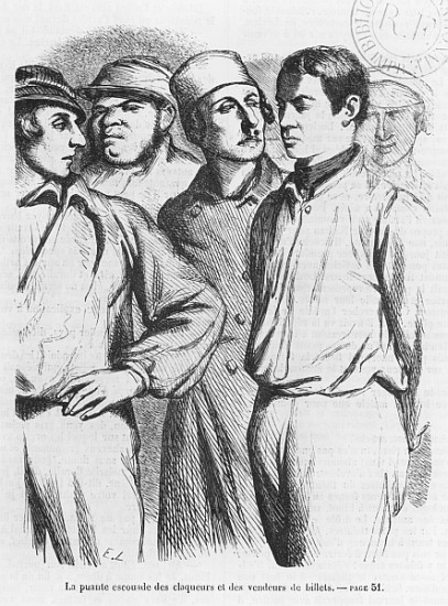 The arrogant squad of hired applauders and ticket sellers, illustration from ''Les Illusions perdues from French School