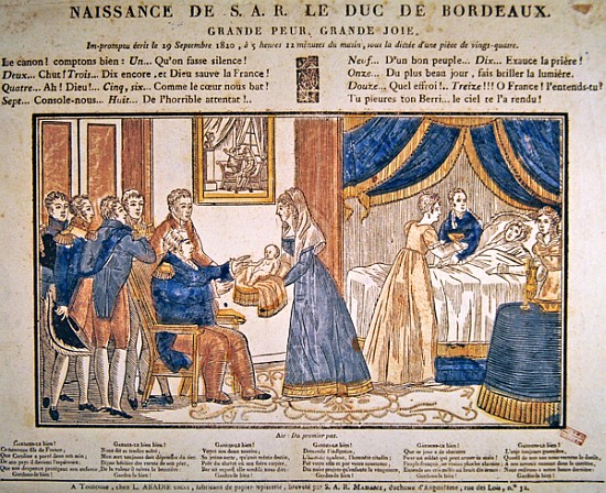 The birth of Henri Charles Ferdinand Marie Dieudonne de France, Duc de Bordeaux, Comte de Chambord o from French School