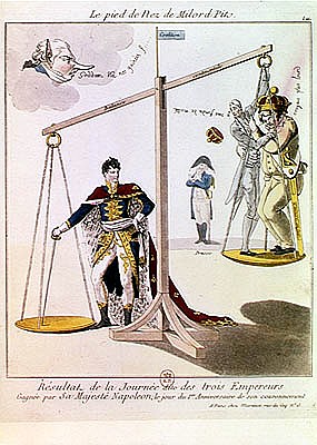 The Result of the Day of the Three Emperors, caricature drawn after the Battle of Austerlitz from French School