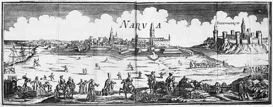 The Russian army besieging Narva in 1700 from French School