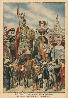 A picturesque and traditional feast, the procession of the Giants at Valenciennes, illustration from