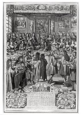 Dinner of Louis XIV (1638-1715) at the Hotel de ville, 30th January 1687, from Calendar of the year 