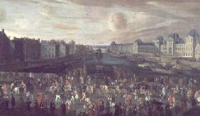 View of the Pont Neuf and the Chateau du Louvre with the Royal Carriage Passing in the Foreground
