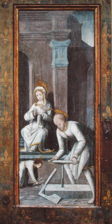The Workshop at Nazareth, right hand panel from a triptych from French School