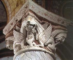 Monster devouring a human, column capital (stone)