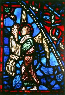 Window depicting an angel presenting a soul to God the Father, Ile de France Workshop (stained glass