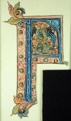 Historiated initial 'P' depicting a winged griffin (vellum) from French School, (14th century)
