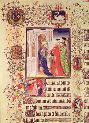 Ms Lat 919 fol.96 Jean de France, Duc de Berry being led by St. Peter into the Gates of Heaven with from French School, (15th century)
