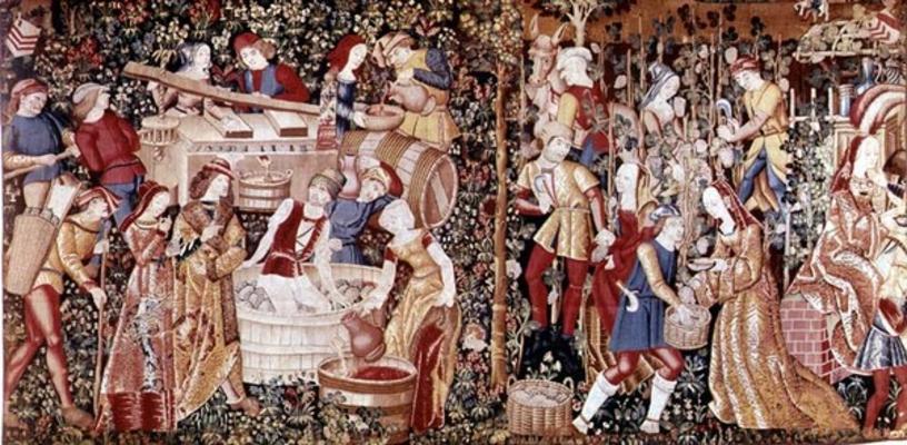 The Grape Harvest, from the 'Workshop on the Banks of the Loire' (tapestry) (see 23083 for detail) from French School, (15th century)