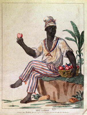'I am Free', allegory of the first liberation of slaves in the Antilles, c.1794 (colour litho) from French School, (18th century)