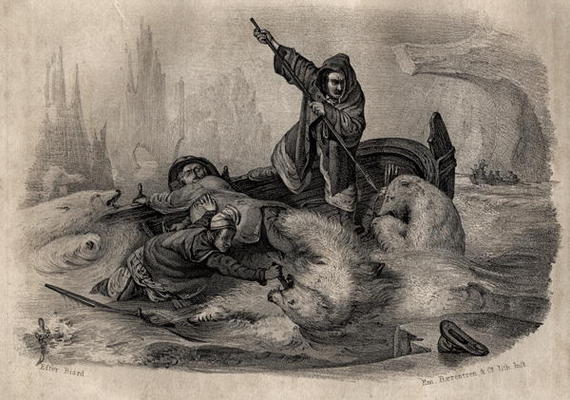 Hunting Polar Bears in the 18th century (engraving) from French School, (19th century)