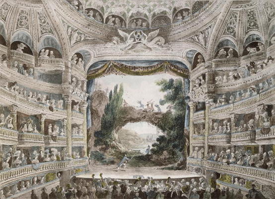 Interior of the Comedie Francaise Theatre in 1791, after an original watercolour (colour litho) from French School, (19th century)