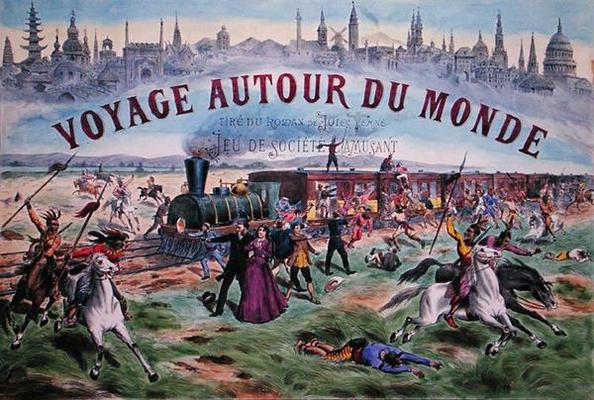 'Le Voyage Autour du Monde', cover of a box for a game based on 'Around the World in 80 Days' by Jul from French School, (19th century)