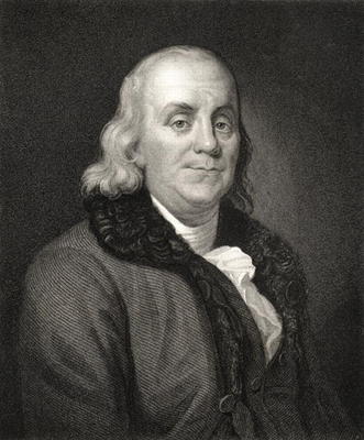 Portrait of Benjamin Franklin (engraving) from French School, (19th century)