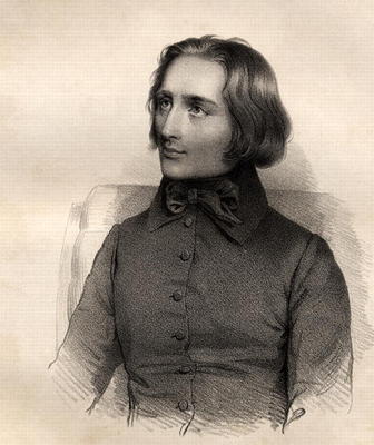 Portrait of Franz Liszt (1811-86) Hungarian piano virtuoso and composer (engraving) from French School, (19th century)