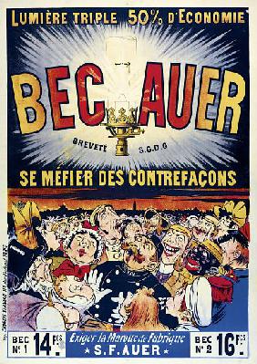 Poster advertising 'Becauer' petroleum lamps, printed by Charles Verneau