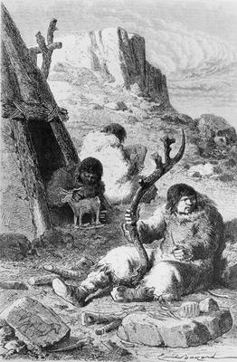 Prehistoric artists, from 'L'Homme Primitif' by Louis Figuier, published Hachette, 1870 (engraving) from French School, (19th century)
