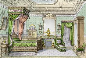 Bedroom in the Renaissance style (colour litho)