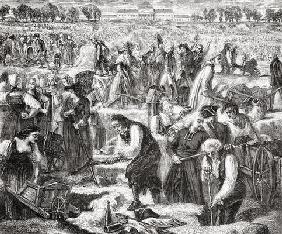 Labourers working in the Champ de Mars (litho)