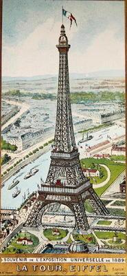 Postcard depicting the Eiffel Tower at the Exposition Universelle, 1889 (colour litho)