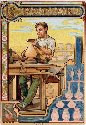 The Potter, illustration from a book on the crafts, c.1899 (colour litho)